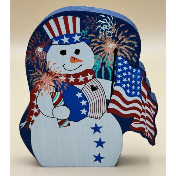 Stars & Stripes Snowman Wooden Decorative Piece By The Cats Meow - Picture 6 of 8